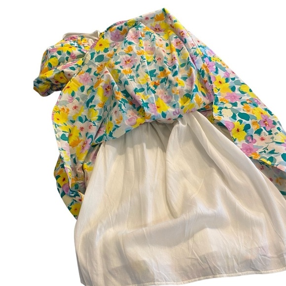 Lulus Attract Attention Multi Floral Puff Sleeve Tie-Front Mini Dress milkmaid - Picture 11 of 13